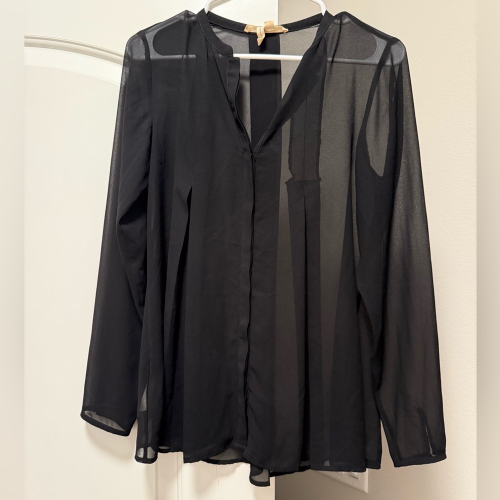 BCBGeneration Sheer Button Up Top in Black